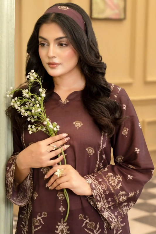 2 Piece: Coco Print By Marooj  Maroon Lawn Suit