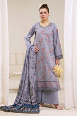 3 Pieces - Marooj Luxury Embroidered Unstitched Light Purple  Karandi Ladies Suits
