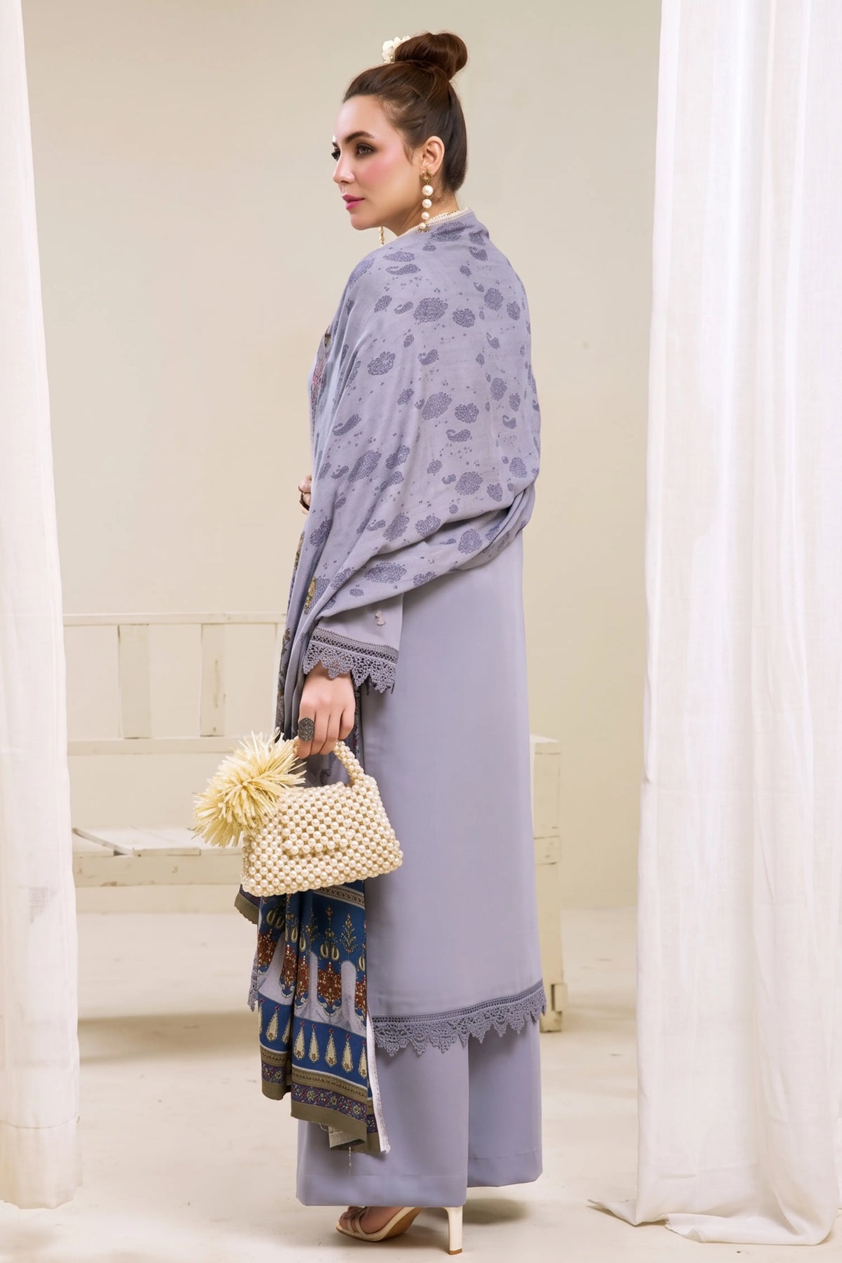 3 Pieces - Marooj Luxury Embroidered Unstitched Light Purple  Karandi Ladies Suits