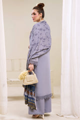 3 Pieces - Marooj Luxury Embroidered Unstitched Light Purple  Karandi Ladies Suits