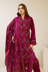 3 Pieces - Marooj Luxury Embroidered Unstitched Maroon  Karandi Ladies Suits