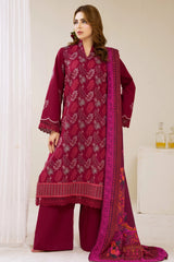 3 Pieces - Marooj Luxury Embroidered Unstitched Maroon  Karandi Ladies Suits