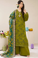 3 Pieces - Marooj Luxury Embroidered Unstitched Mehndi  Karandi Ladies Suits