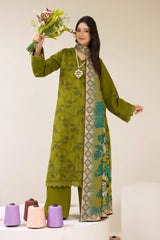 3 Pieces - Marooj Luxury Embroidered Unstitched Mehndi  Karandi Ladies Suits