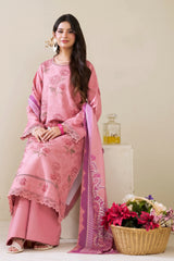 3 Pieces - Marooj Luxury Embroidered Unstitched Baby Pink  Karandi Ladies Suits