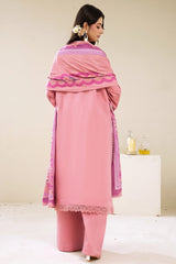 3 Pieces - Marooj Luxury Embroidered Unstitched Baby Pink  Karandi Ladies Suits