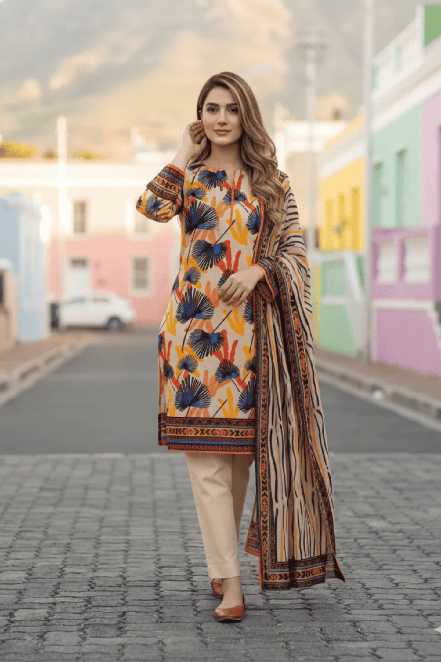 3 Pieces - Sohni Dharti Unstitched Skin Transliminar Magic Print Lawn Suit