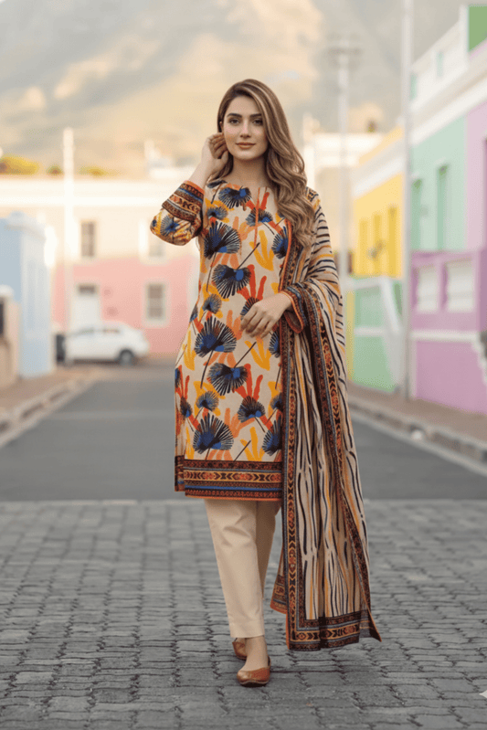 3 Pieces - Sohni Dharti Unstitched Skin Transliminar Magic Print Lawn Suit