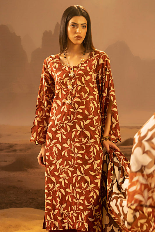 3 Pieces - Regalia Unstitched Maroon Mid Summer Cotton Suit