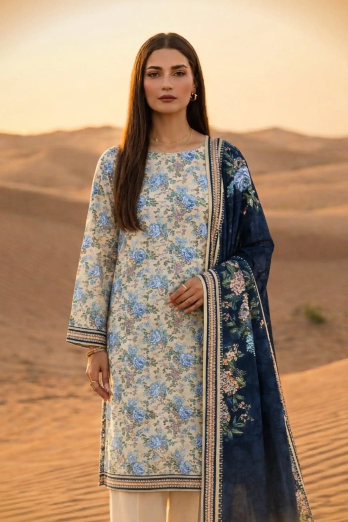 3 Pieces - Janan Unstitched Off White Printed Lawn Suit