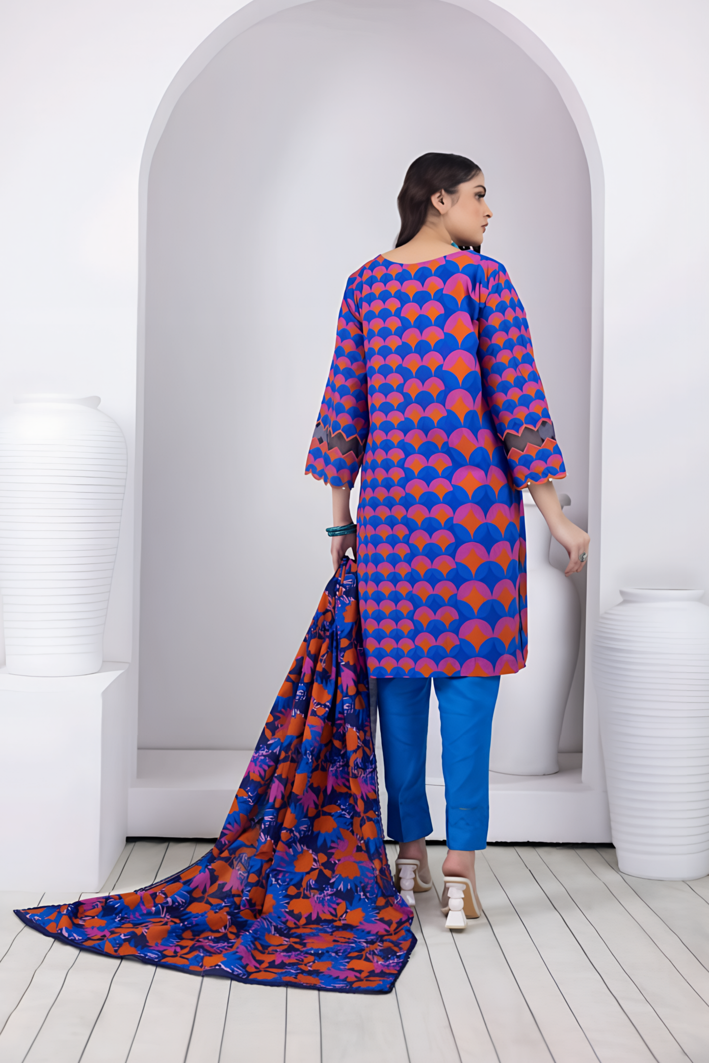 3 Pieces - Regalia Stitched Royal Blue Printed Khaddar Suit