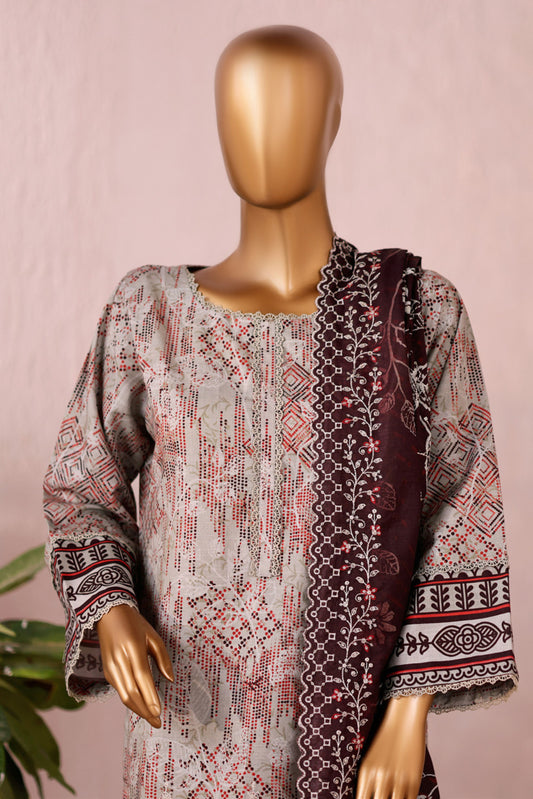 3 Pieces - Riwayat Unstitched Grey Embroidered Dupatta & Embroidered Shirt Suit