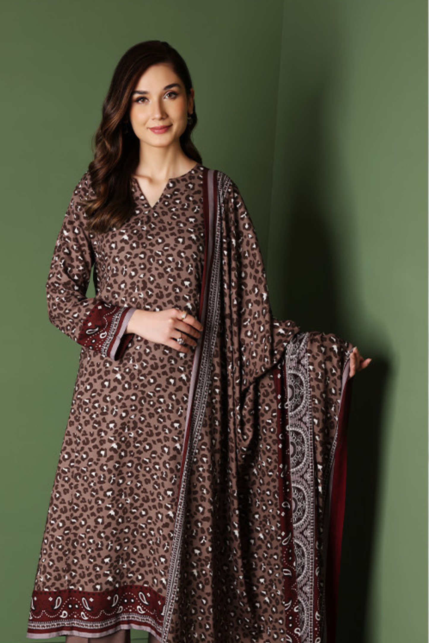 3 Pieces - Nishat Unstitched Cheeta Print Printed Linen Suit