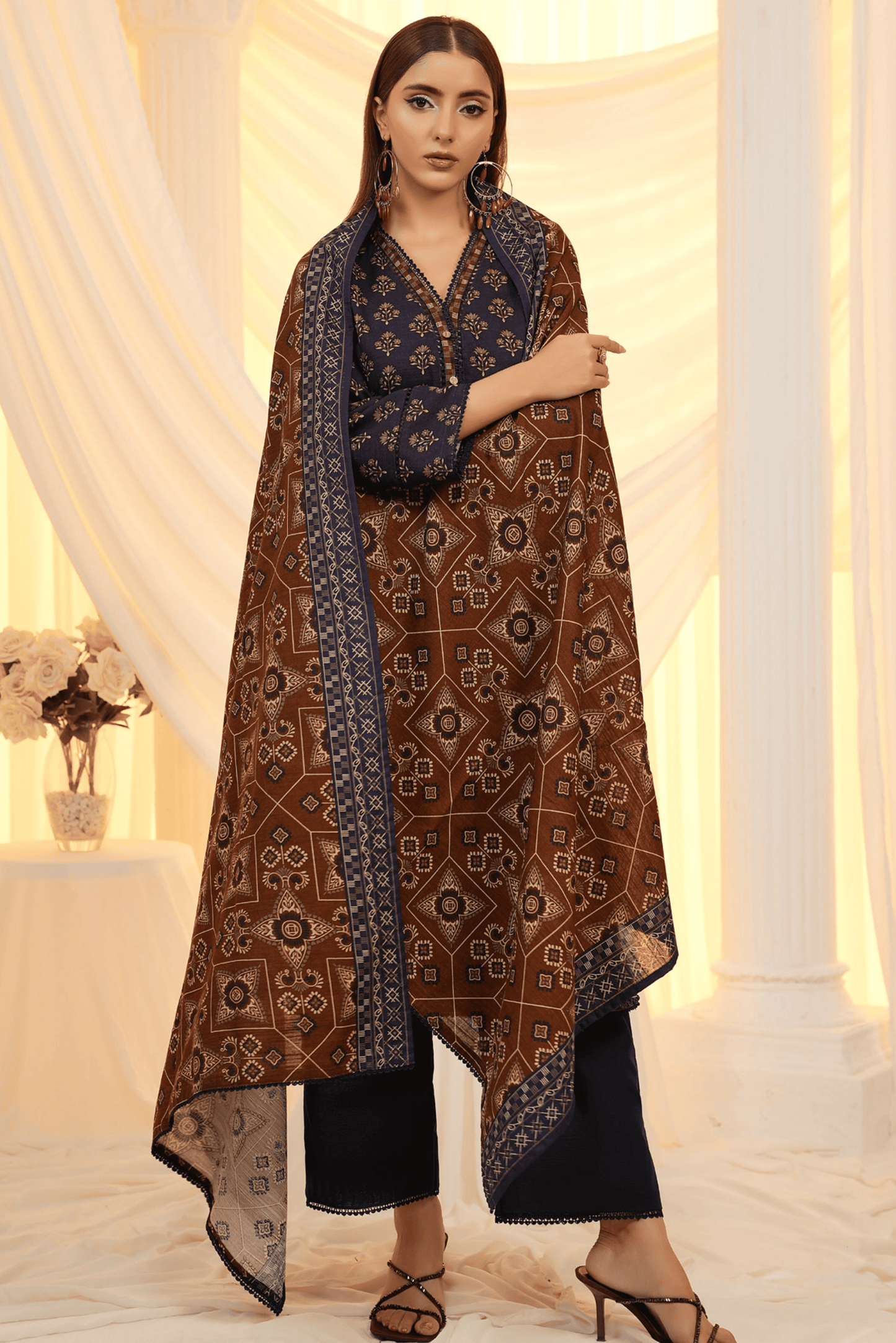 3 Pieces - Regalia Unstitched Blue Printed Khaddar Suit