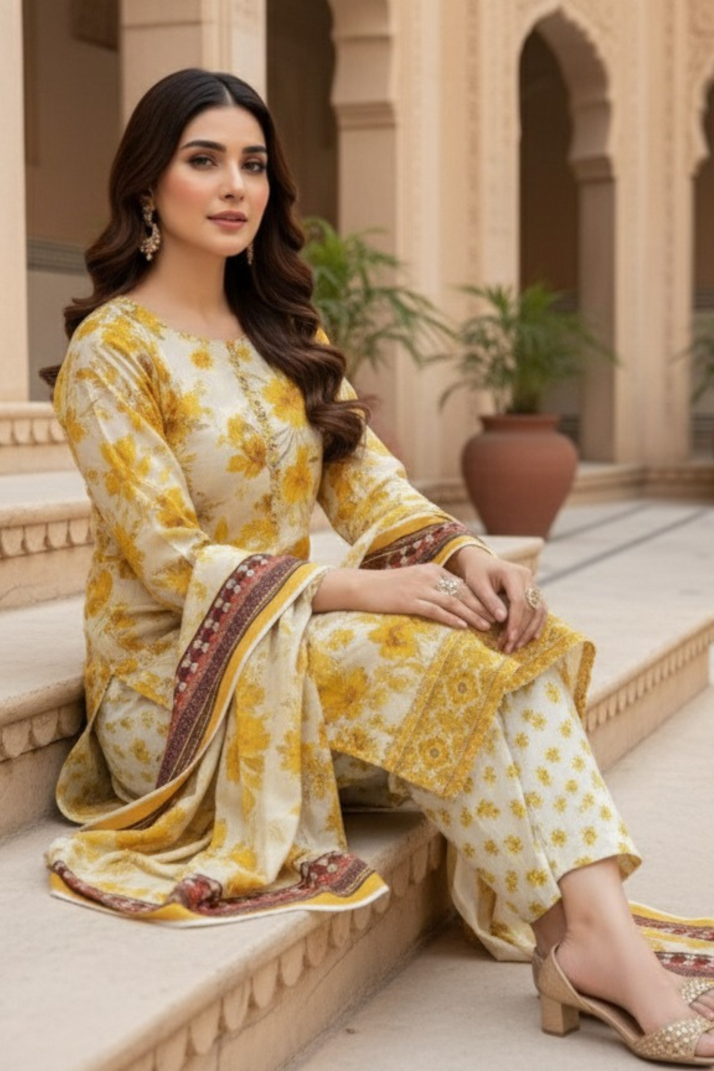 3 Pieces - Marooj Unstitched Yellow BanaDora Linen Suit