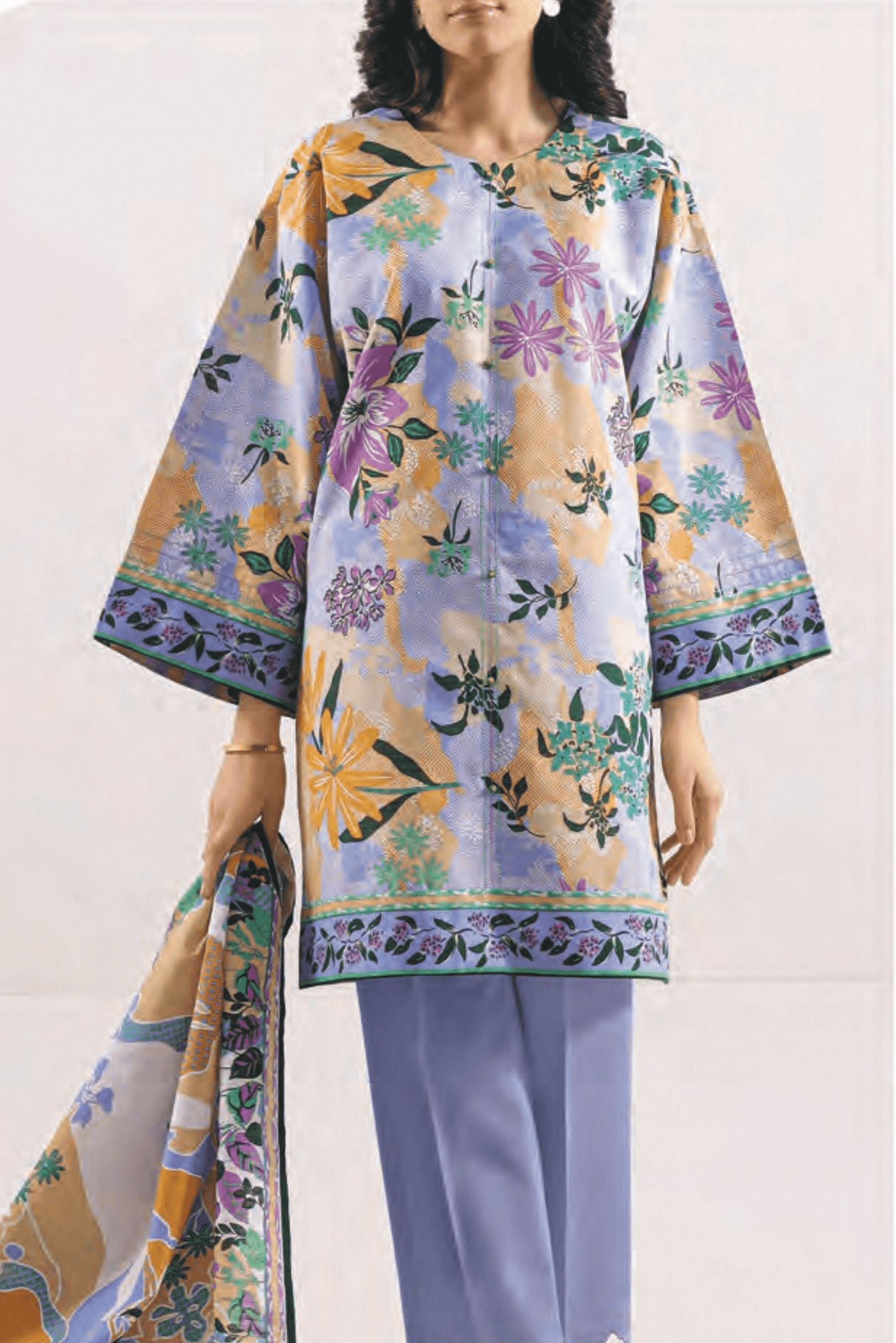 3 Pieces - Saya Unstitched Sky Blue Printed Khaddar Suit