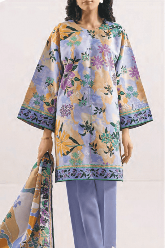 3 Pieces - Saya Unstitched Sky Blue Printed Khaddar Suit