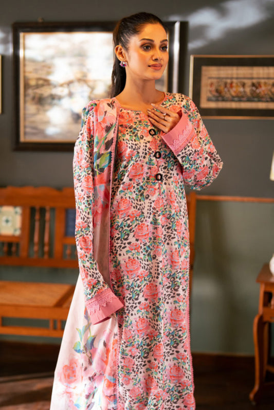 3 Pieces - Regalia Unstitched Light Pink Bana Dora Lawn Suit