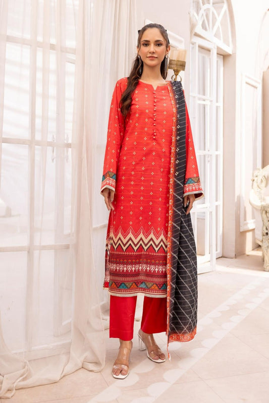 3 Pieces - Haya By Legends Unstitched Carrot Printed Lawn Suit