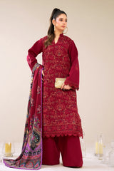 3 Pieces - Marooj Luxury Embroidered Unstitched Red  Karandi Ladies Suits