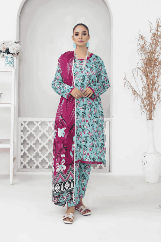 3 Piece - Mahi Unstitched Blue Ladies Print Lawn Suit