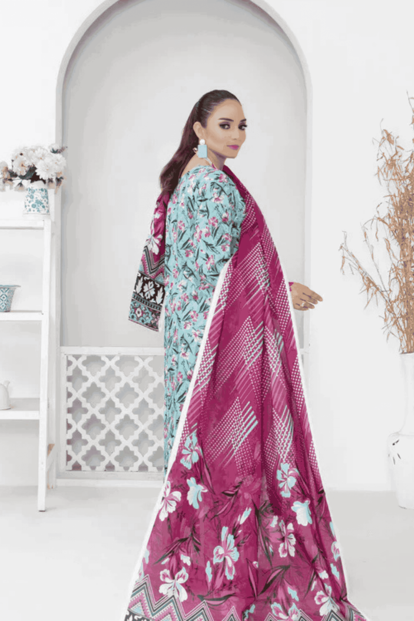 3 Piece - Mahi Unstitched Blue Ladies Print Lawn Suit