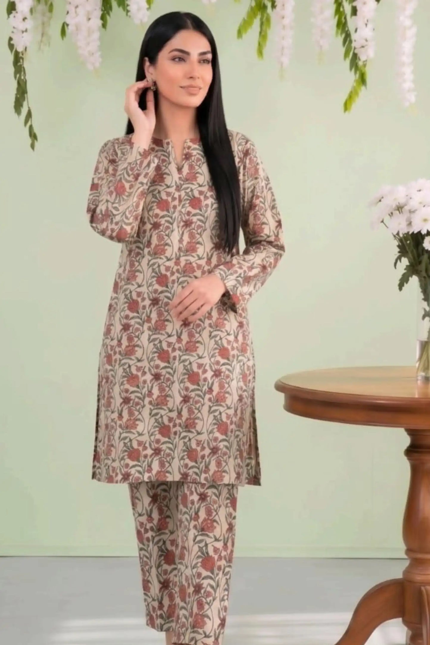 2 Piece- Sohni Dharti Unstitched Cream  Ladies Lawn Suit