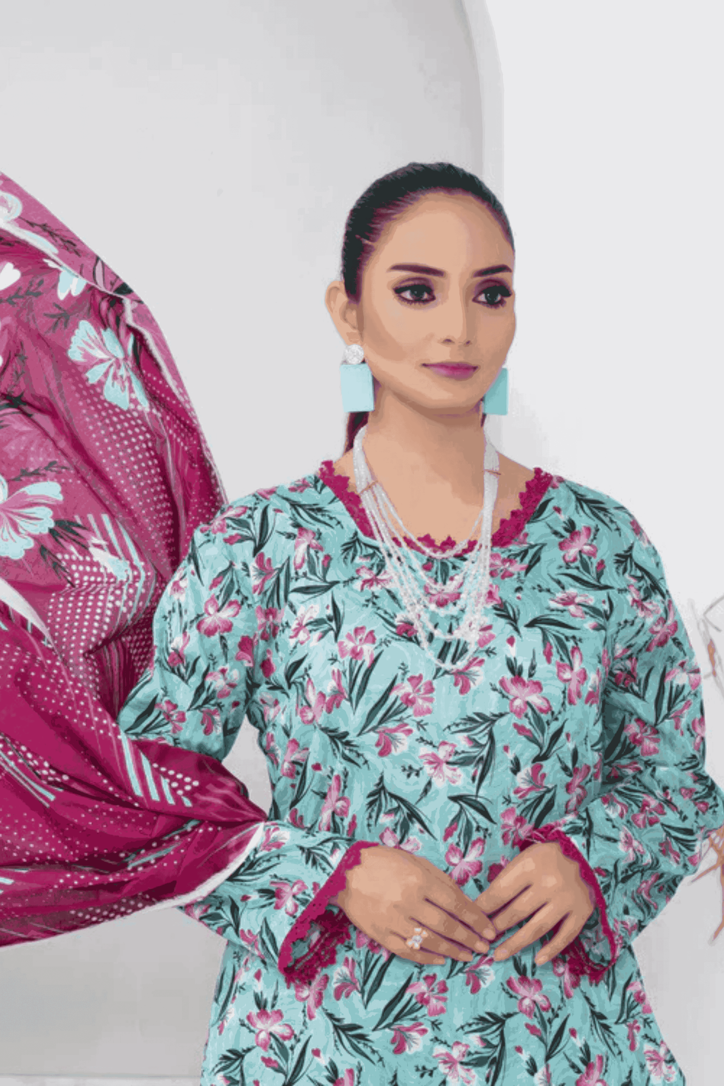 3 Piece - Mahi Unstitched Blue Ladies Print Lawn Suit