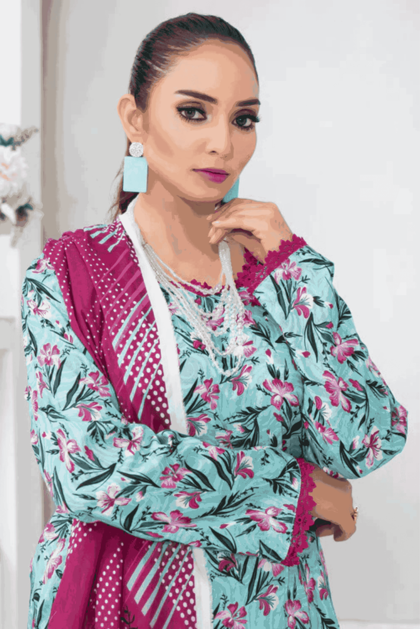 3 Piece - Mahi Unstitched Blue Ladies Print Lawn Suit