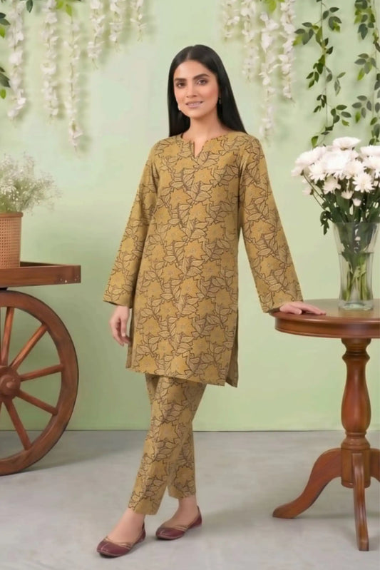 2 Piece- Sohni Dharti Unstitched Mustard Ladies Lawn Suit