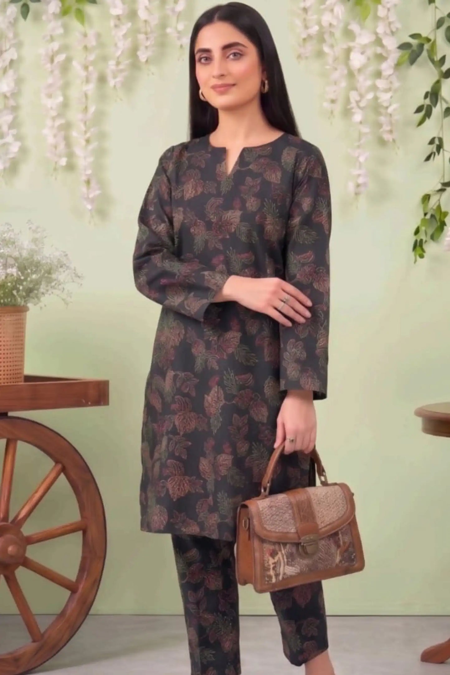 2 Piece- Sohni Dharti Unstitched Greyish Black Ladies Lawn Suit