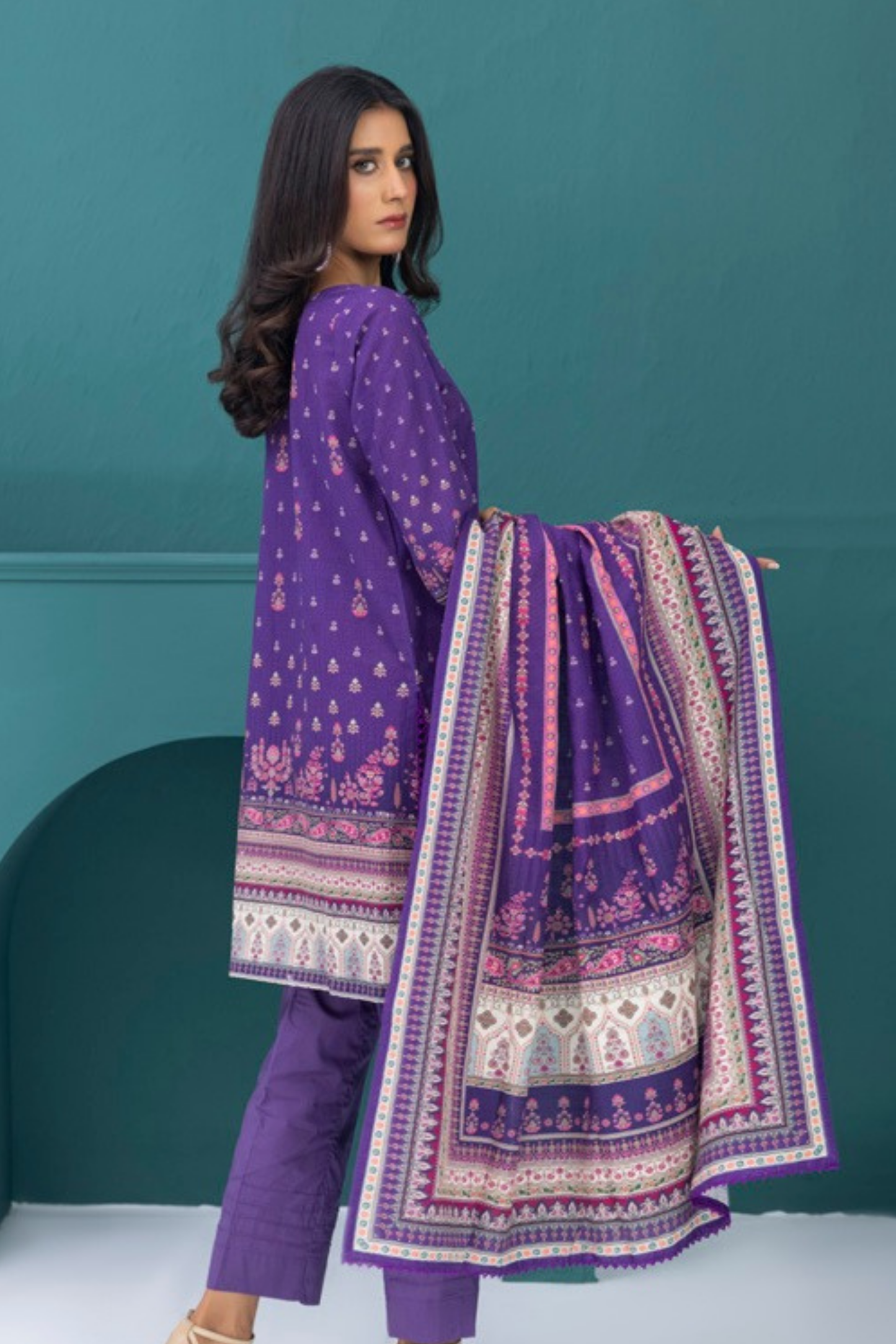 3 Pieces - Regalia Stitched Light Purple  Printed Khaddar Suit