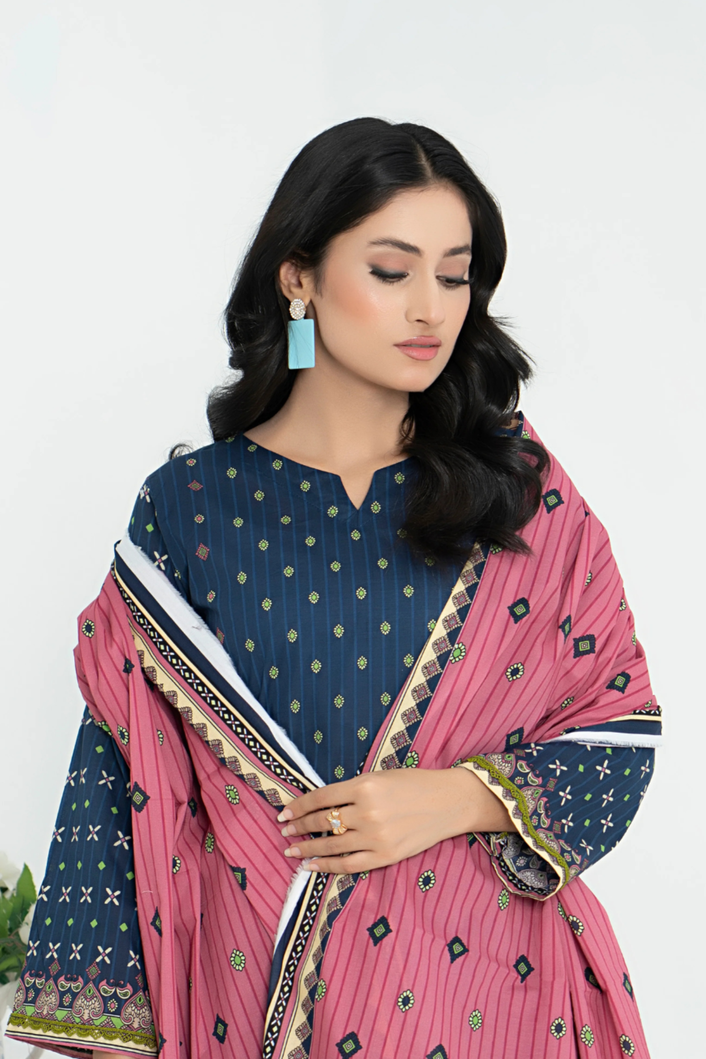 3 Piece - Junoon Unstitched Navy Ladies Print Lawn Suit