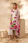 3 Pieces - Rangreza Unstitched Off White Printed Linen Suit