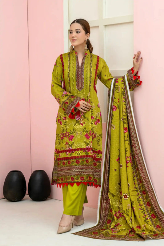 3 Pieces - Marooj Unstitched Parrot BanaDora Linen Suit