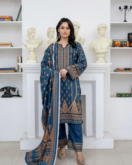3 Piece - Marooj Unstitched Blue BanaDora Linen Suit