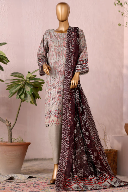 3 Pieces - Riwayat Unstitched Grey Embroidered Dupatta & Embroidered Shirt Suit