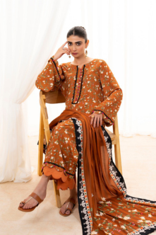 3 Pieces - Regalia Unstitched Brown Doriya Linen Suit
