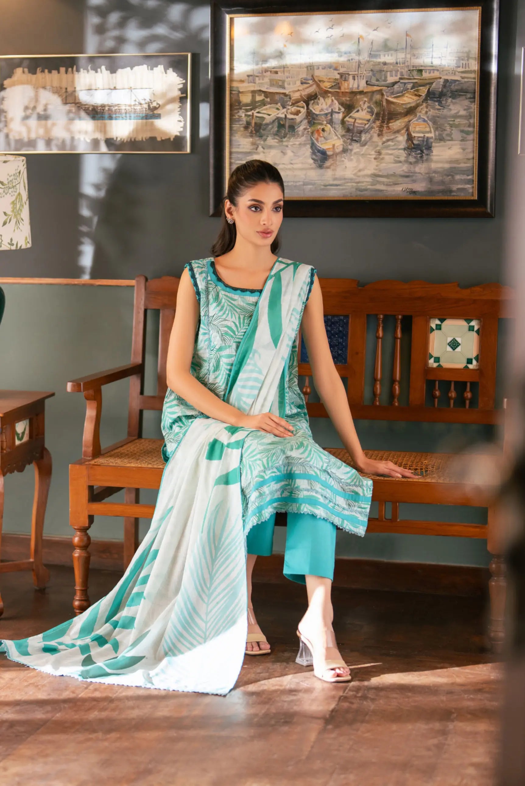3 Pieces - Regalia Unstitched Green Bana Dora Lawn Suit