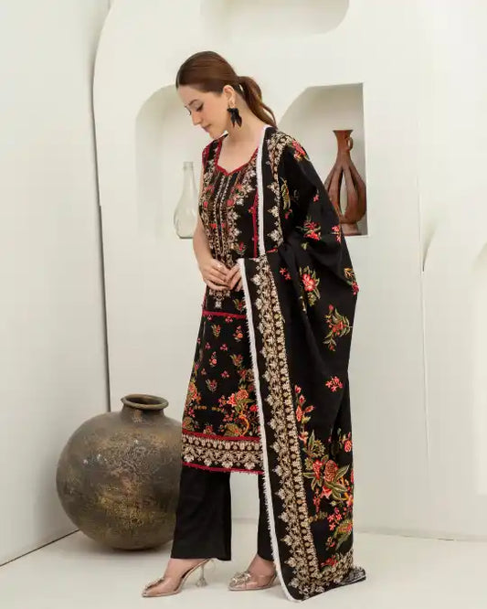 3 Pieces - Marooj Unstitched Black BanaDora Linen Suit