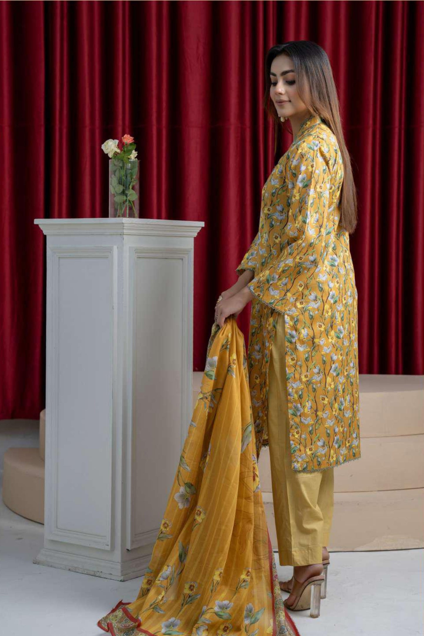 3 Pieces - B&C Unstitched Yellow Printed Lawn Suit