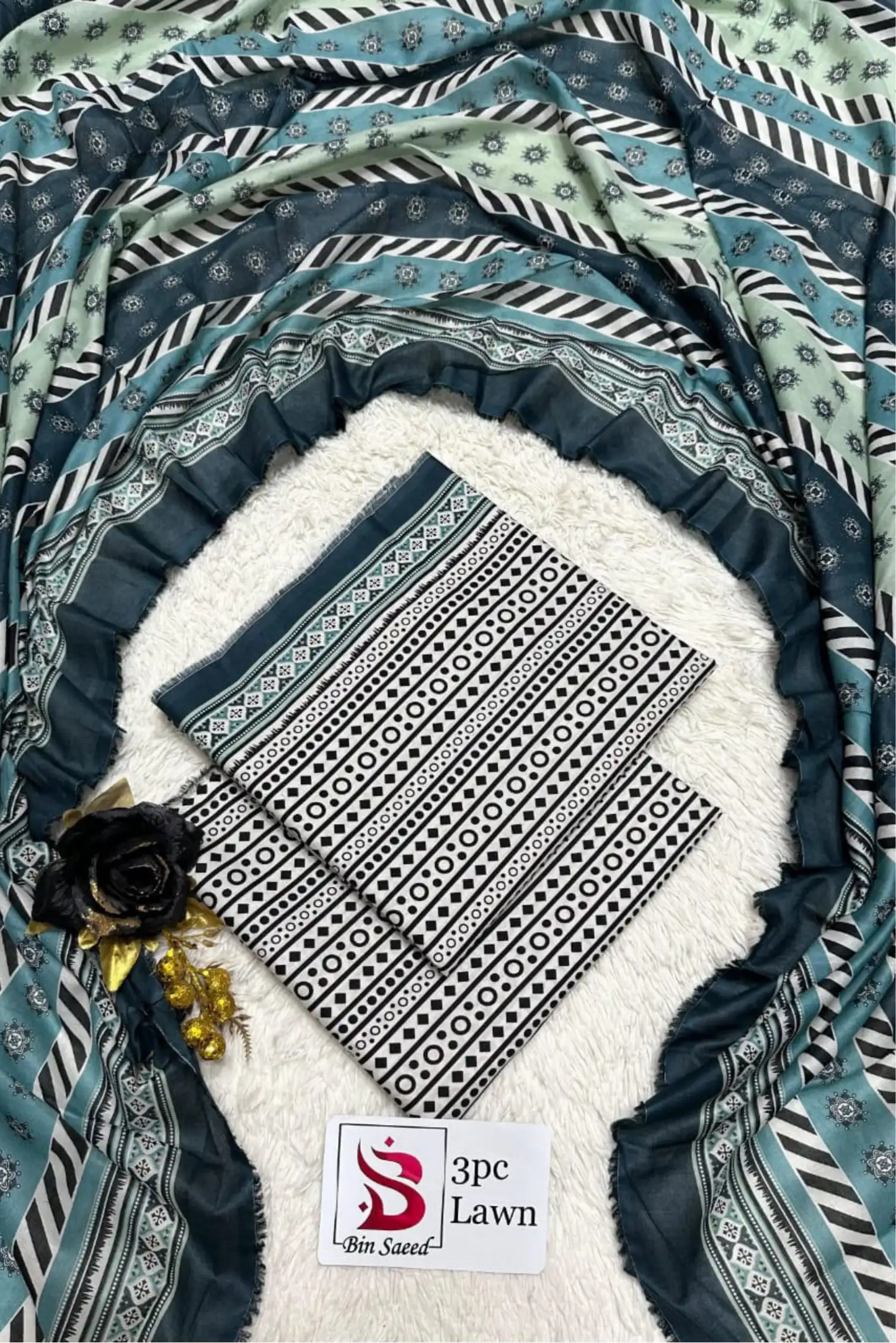 3 Pieces - Bin Saeed Unstitched Sea Green Ladies Lawn Suit