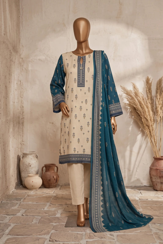 3 Pieces - Rijja By Murashe Unstitched Skin Ladies Printed  Khaddar Suit