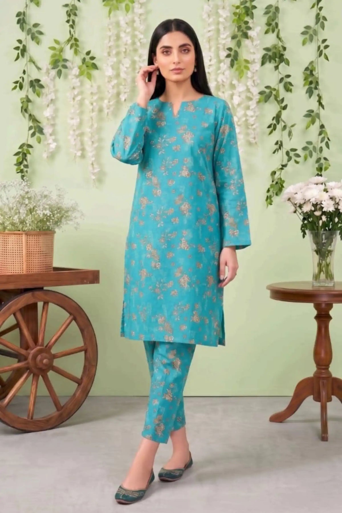 2 Piece- Sohni Dharti Unstitched Ferozi Ladies Lawn Suit