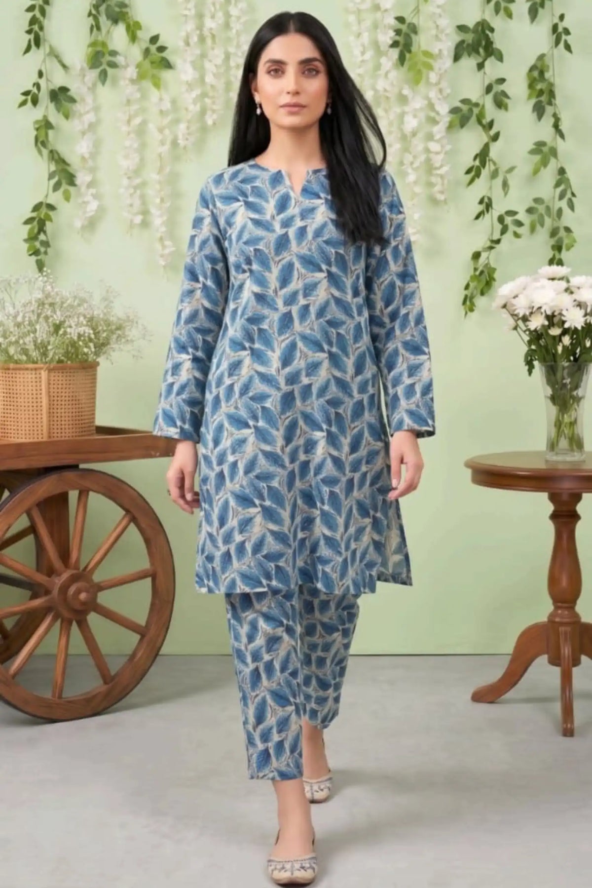 2 Piece- Sohni Dharti Unstitched Sky Blue White Ladies Lawn Suit