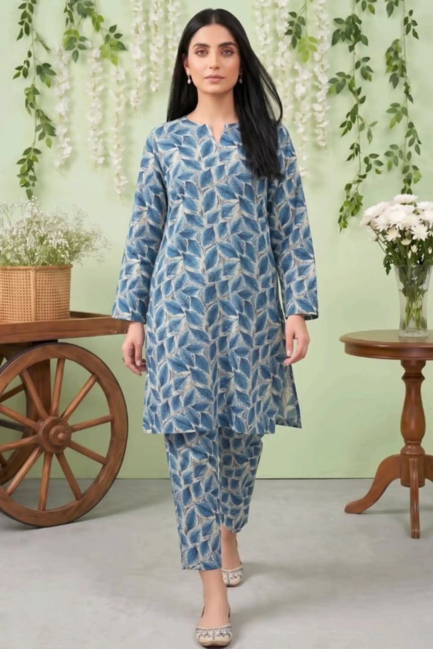 2 Piece- Sohni Dharti Unstitched Sky Blue White Ladies Lawn Suit