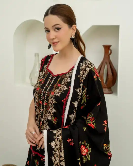 3 Pieces - Marooj Unstitched Black BanaDora Linen Suit