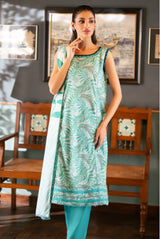 3 Pieces - Regalia Unstitched Green Bana Dora Lawn Suit
