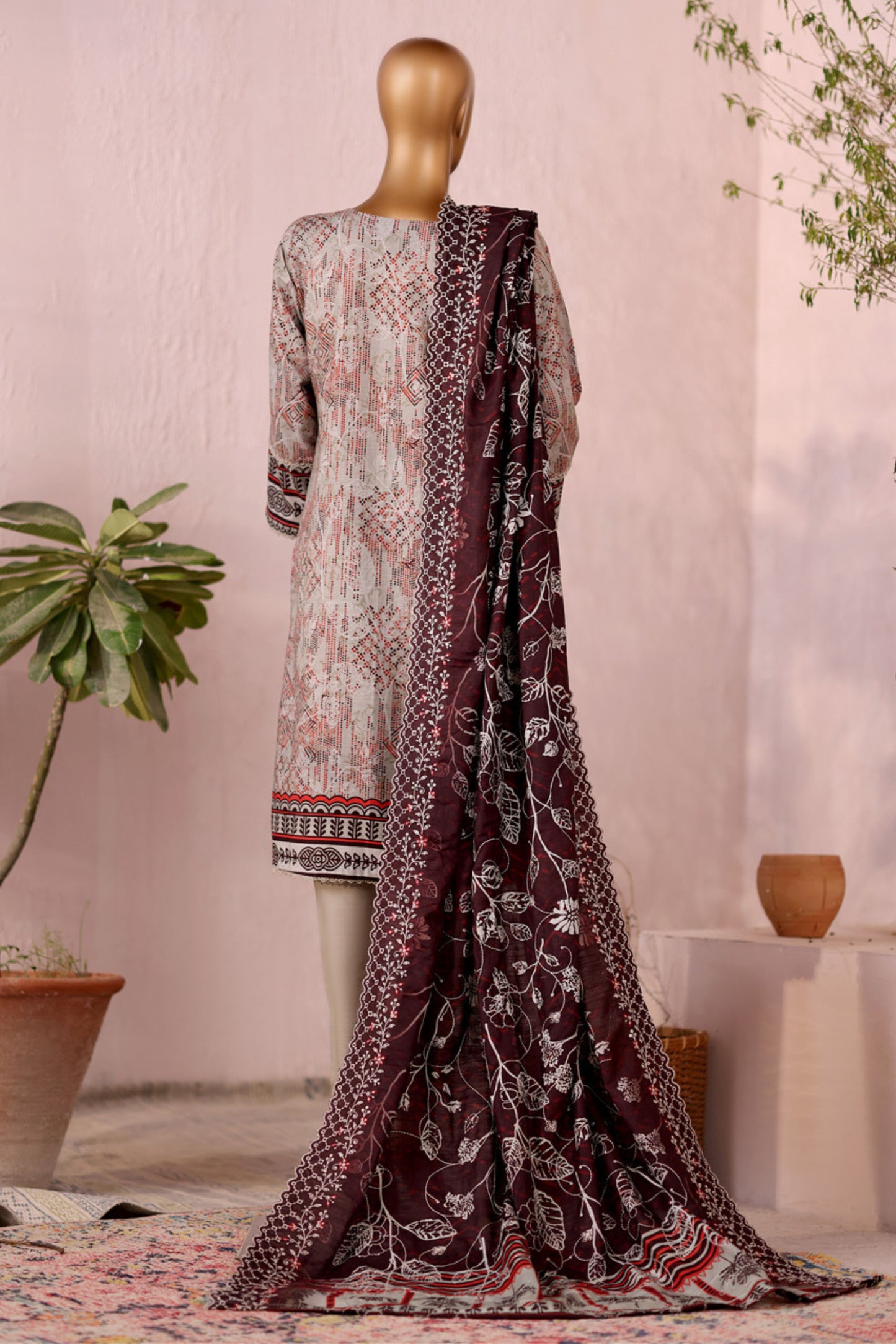 3 Pieces - Riwayat Unstitched Grey Embroidered Dupatta & Embroidered Shirt Suit