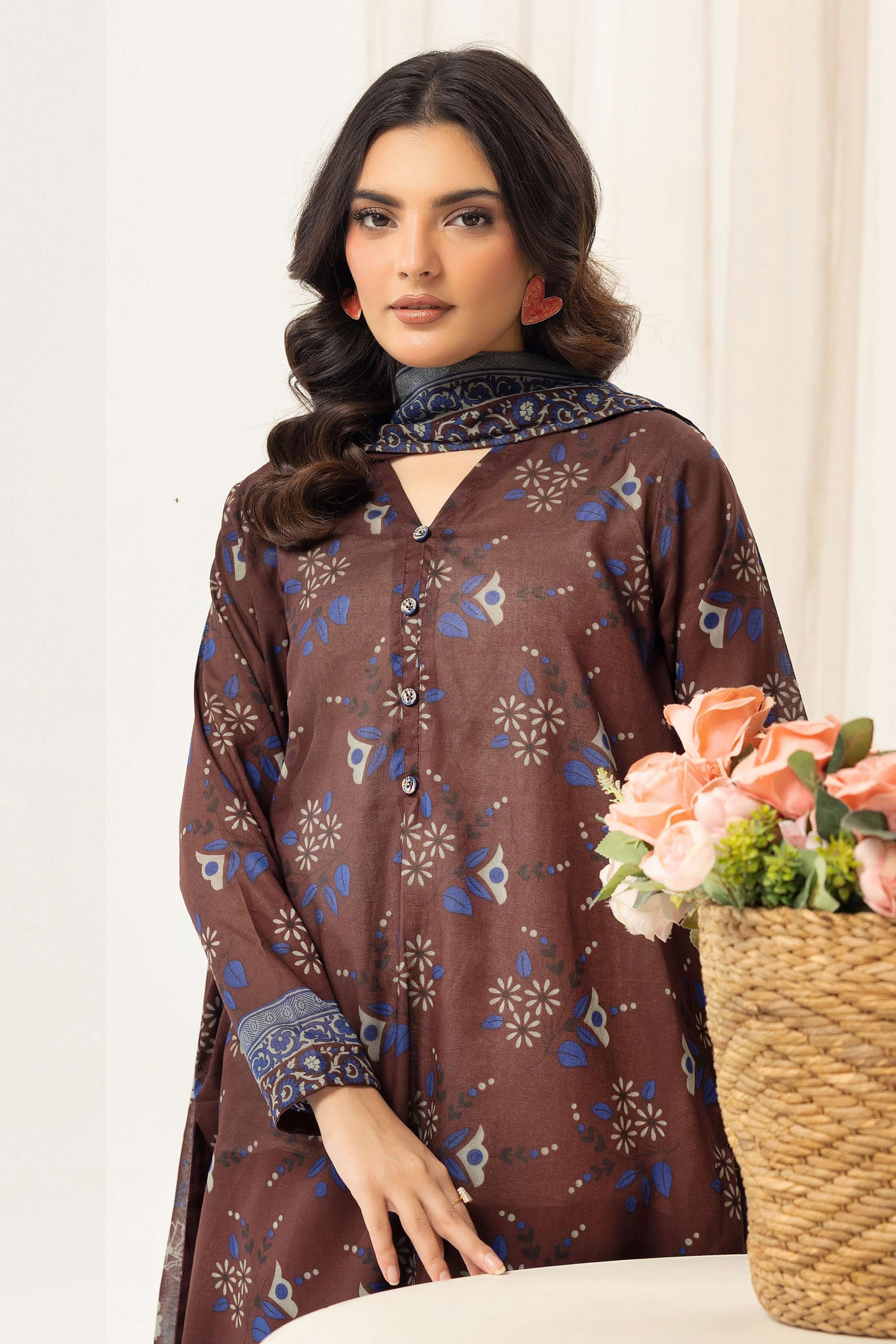 3 Pieces - Haya By Legends Unstitched Chocolate Printed Lawn Suit